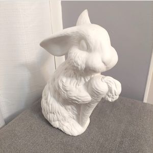 Lg Ready to Paint Rabbit W Carrot Bisque Figurine 10" Easter Craft Bunny